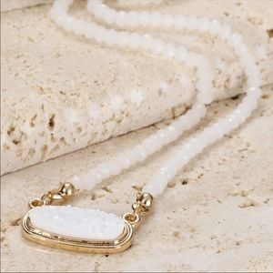 Set of white druzy necklace and gold earri…